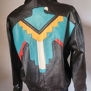 PIONEER 1980's  Black Leather Bomber Jacket Thunderbird Men/Women